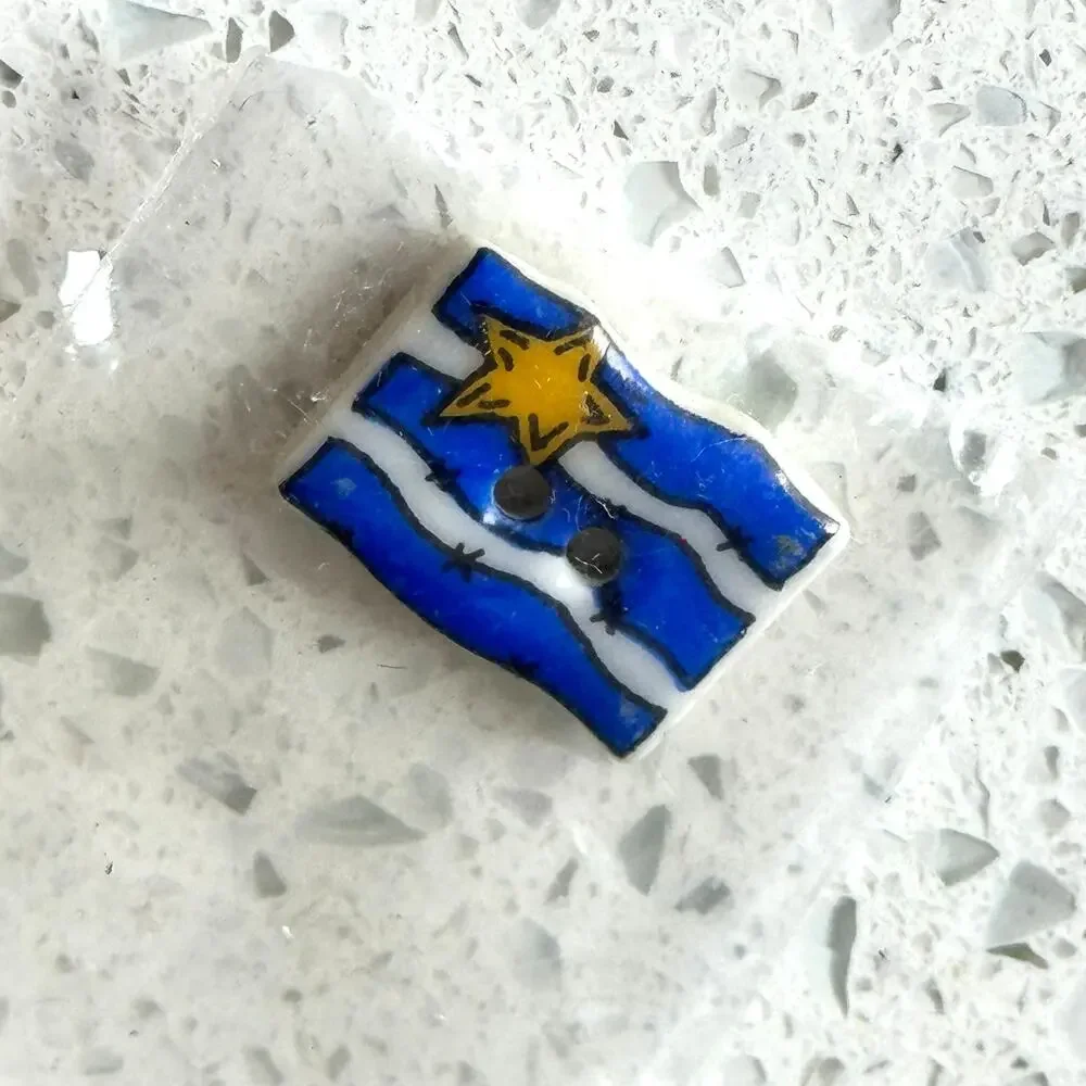 Vintage Sm Flag Blue Handmade 2 Hole Rectangle Sewing Button Craft DIY Notions